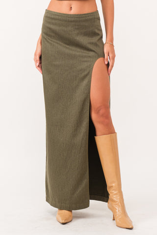 Esme Open-Leg Denim Maxi Skirt