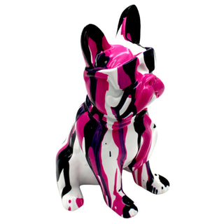 Graffiti French bulldog with Glasses Sculpture 8" - Pink