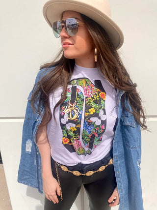 Black Floral Charm Boots Tee