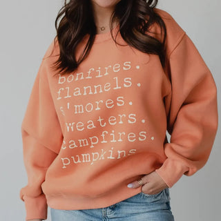 Bonfires, Flannels, S'mores Sweatshirt - Rust