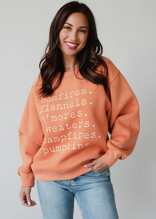 Bonfires, Flannels, S'mores Sweatshirt - Rust