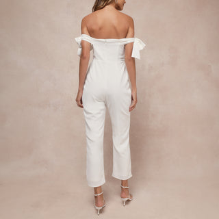 Luxe Behavior White Off-The-Shoulder Tie-Strap Cropped Jumpsuit | LULUS