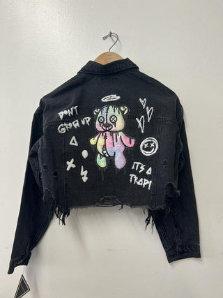 Don't Grow Up Teddy Crop Denim Jacket