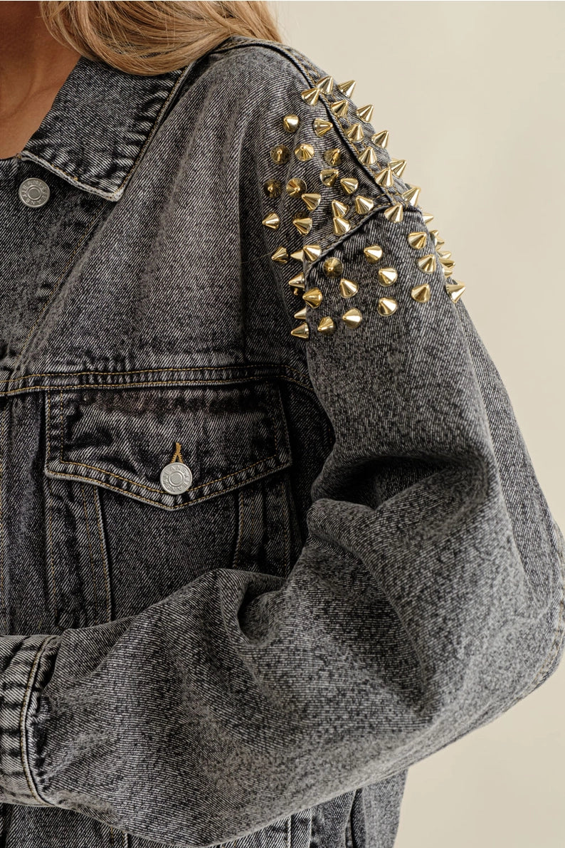 Studded Denim Jacket With Contrast Stitch | boohooMAN
